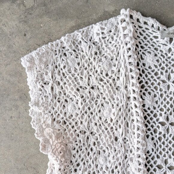 Dressbarn White Open Knit Crochet Short Sleeve Cardigan Sweater size XL - Picture 3 of 8